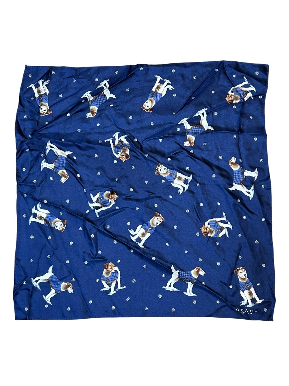 Coach silk Jack Russel dog Christmas scarf snowflake Christmas old money preppy - Picture 2 of 5